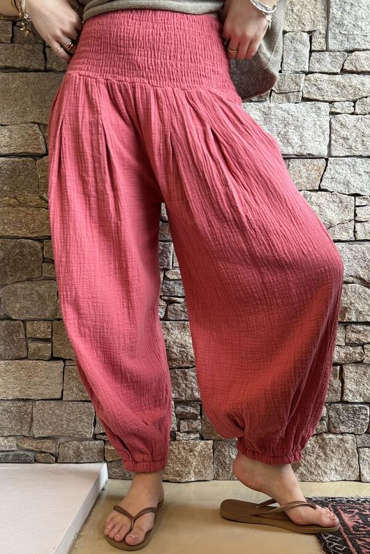 Annie Cushion Cotton Cuff Barrel Pant Rhubarb Rose